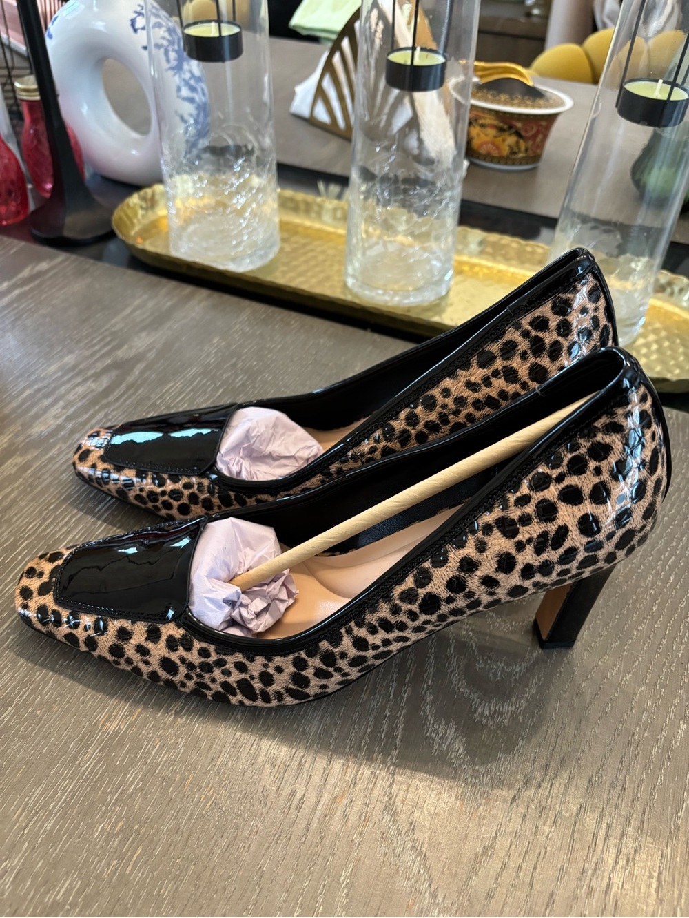 Brand New! Leopard Print Patent Toe Block Heel Pumps - (Size: 11)